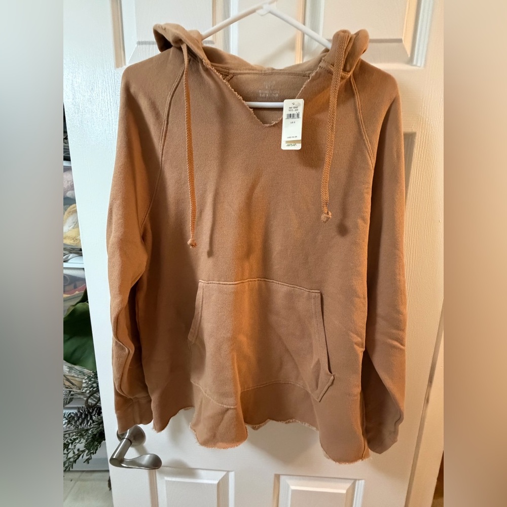 Aerie Warm Brown V-Neck Hoodie